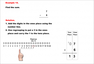 Math Example--Arithmetic--Two-Digit Sums to 20 (With Regrouping)--Example 14