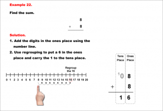 Math Example--Arithmetic--Two-Digit Sums to 20 (With Regrouping)--Example 22