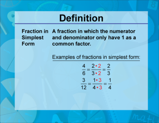 Video Definition 11--Fraction Concepts--Fraction in Simplest Form
