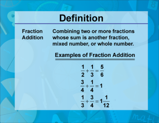 Video Definition 8--Fraction Concepts--Fraction Addition