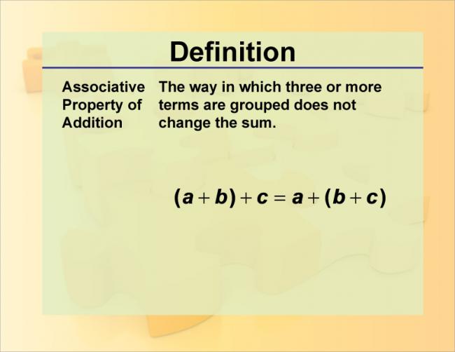 Definition--Math Properties--Associative Property of Addition