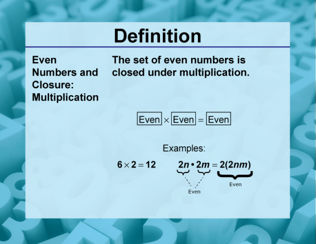 Definition--Closure Property Topics--Even Numbers and Closure: Multiplication