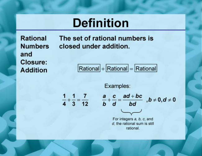 Definition--Closure Property Topics--Rational Numbers and Closure: Addition