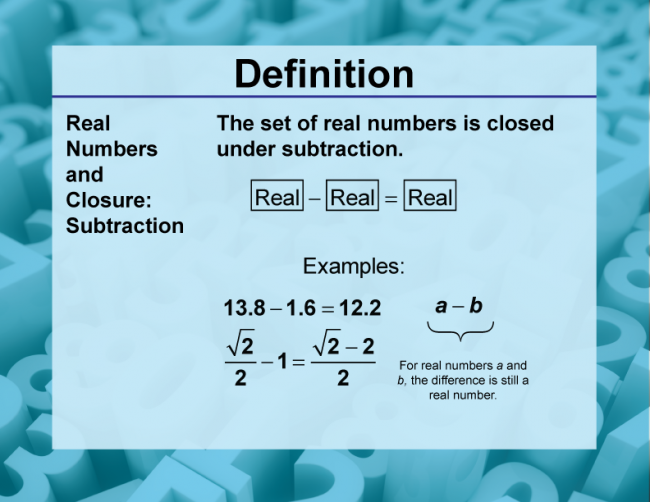Definition--Closure Property Topics--Real Numbers and Closure: Subtraction
