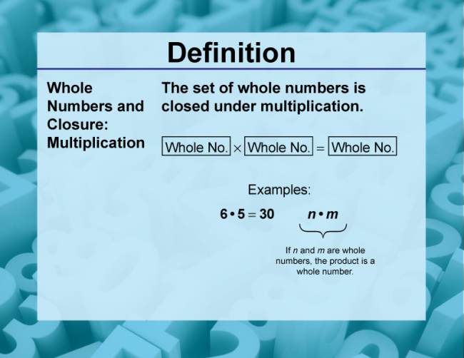 Definition--Closure Property Topics--Whole Numbers and Closure: Multiplication