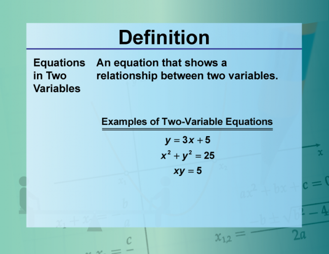 Definition--Equation Concepts--Equations in Two Variables