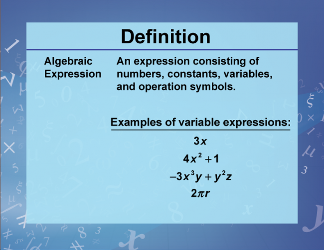 Definition--Variables, Unknowns, and Constants--Algebraic Expression