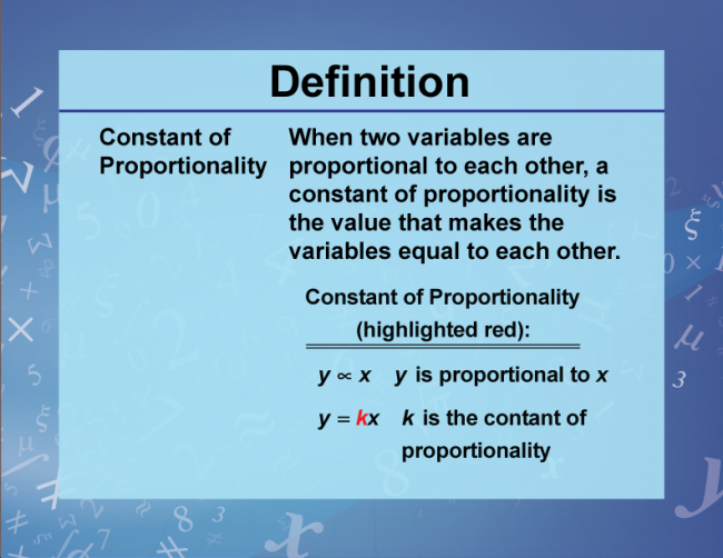 Definition--Variables, Unknowns, and Constants--Constant of Proportionality
