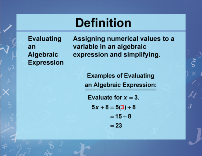 Definition--Variables, Unknowns, and Constants--Evaluating an Algebraic Expression