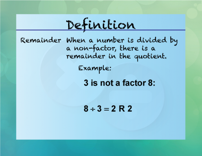 Elementary Definition--Multiplication and Division Concepts--Remainder