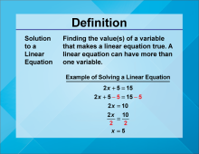 Video Definition 21--Linear Function Concepts--Solution to a Linear Equation