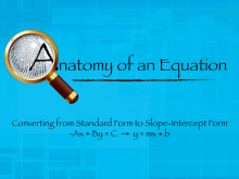 Closed Captioned Video: Anatomy of an Equation: Linear Equations in Standard Form to Slope-Intercept Form 4: -Ax + By = C