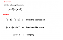 Math Example--Polynomial Concepts--Adding and Subtracting Binomials: Example 4