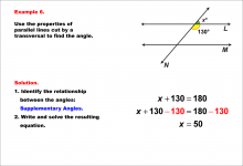 Math Example--Solving Equations--Equations with Angles from Parallel Lines Cut by a Transversal--Example 6