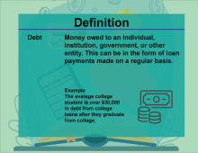 This is part of a collection of definitions on Financial Literacy. This defines the term debt.