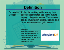 This is part of a collection of definitions on Financial Literacy. This defines the term saving for college.