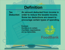 This is part of a collection of definitions on Financial Literacy. This defines the term tax deduction.