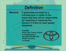 This is part of a collection of definitions on Financial Literacy. This defines the term warranty.