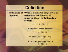 Definition--Polynomial Concepts--Difference of Squares