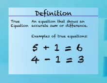 Elementary Math Definitions--Addition Subtraction Concepts--True Equation