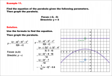 Math Example--Quadratics--Equations of Parabolas--Example 11
