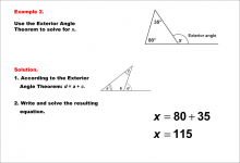 Math Example--Solving Equations--Equations Using the Exterior Angle Theorem--Example 2