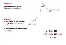 Math Example--Solving Equations--Equations Using the Exterior Angle Theorem--Example 4