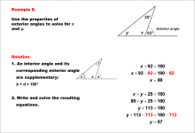 Math Example--Solving Equations--Equations Using the Exterior Angle Theorem--Example 8
