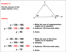 Math Example--Solving Equations--Solving Equations with Angle Measures--Example 13