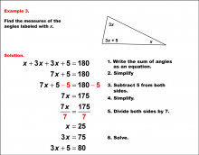 Math Example--Solving Equations--Solving Equations with Angle Measures--Example 3