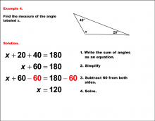 Math Example--Solving Equations--Solving Equations with Angle Measures--Example 4