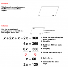 Math Example--Solving Equations--Solving Equations with Angle Measures 2--Example 1
