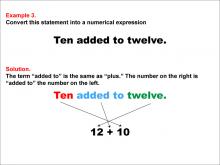 Math Example: Language of Math--Numerical Expressions--Addition--Example 3