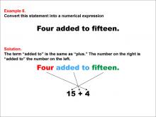 Math Example: Language of Math--Numerical Expressions--Addition--Example 8