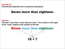 Math Example: Language of Math--Numerical Expressions--Addition--Example 10