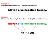 Math Example: Language of Math--Numerical Expressions--Addition--Example 11
