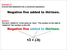Math Example: Language of Math--Numerical Expressions--Addition--Example 13