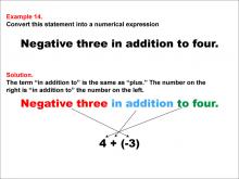 Math Example: Language of Math--Numerical Expressions--Addition--Example 14