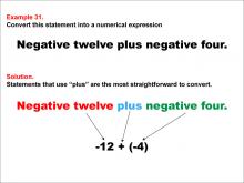 Math Example: Language of Math--Numerical Expressions--Addition--Example 31