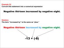 Math Example: Language of Math--Numerical Expressions--Addition--Example 32