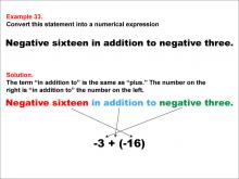 Math Example: Language of Math--Numerical Expressions--Addition--Example 33