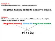 Math Example: Language of Math--Numerical Expressions--Addition--Example 34