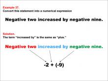 Math Example: Language of Math--Numerical Expressions--Addition--Example 37