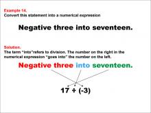 Math Example: Language of Math--Numerical Expressions--Division--Example 14