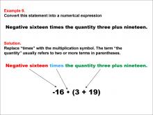 Math Example: Language of Math--Numerical Expressions--Grouping Symbols--Example 9