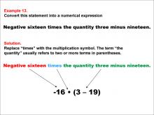 Math Example: Language of Math--Numerical Expressions--Grouping Symbols--Example 13