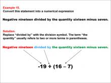 Math Example: Language of Math--Numerical Expressions--Grouping Symbols--Example 15