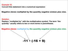 Math Example: Language of Math--Numerical Expressions--Grouping Symbols--Example 18