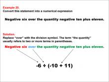 Math Example: Language of Math--Numerical Expressions--Grouping Symbols--Example 20