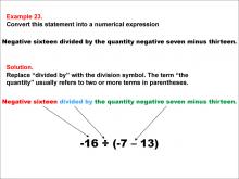 Math Example: Language of Math--Numerical Expressions--Grouping Symbols--Example 23